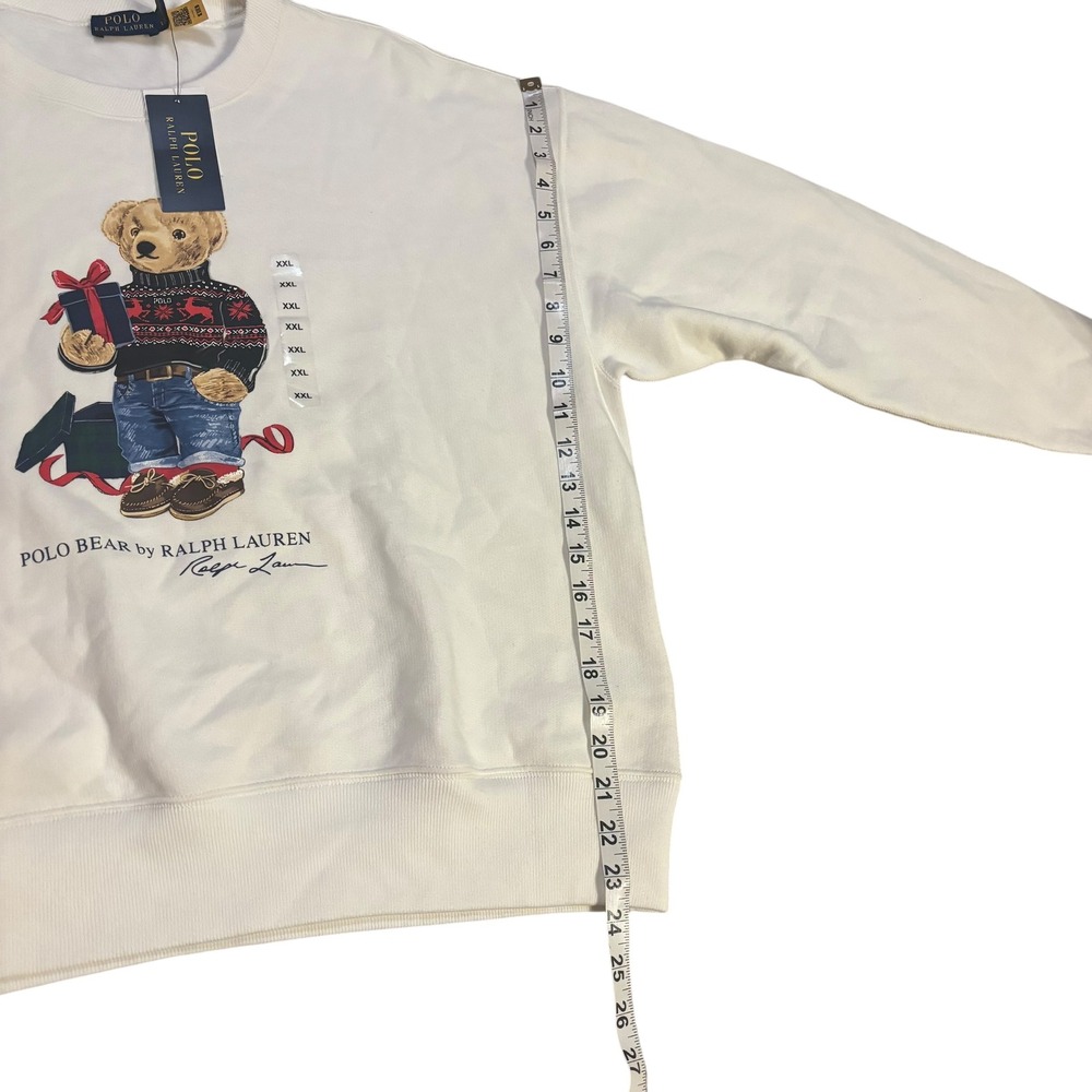 Polo Ralph Lauren Womens XXL White Polo Bear Graphic Crewneck Sweatshirt Holiday - Picture 10 of 11